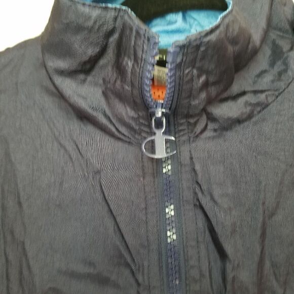 Vintage Champion Navy Striped Nylon Warmup Windbreaker Jacket Imperial Indigo - Picture 12 of 13